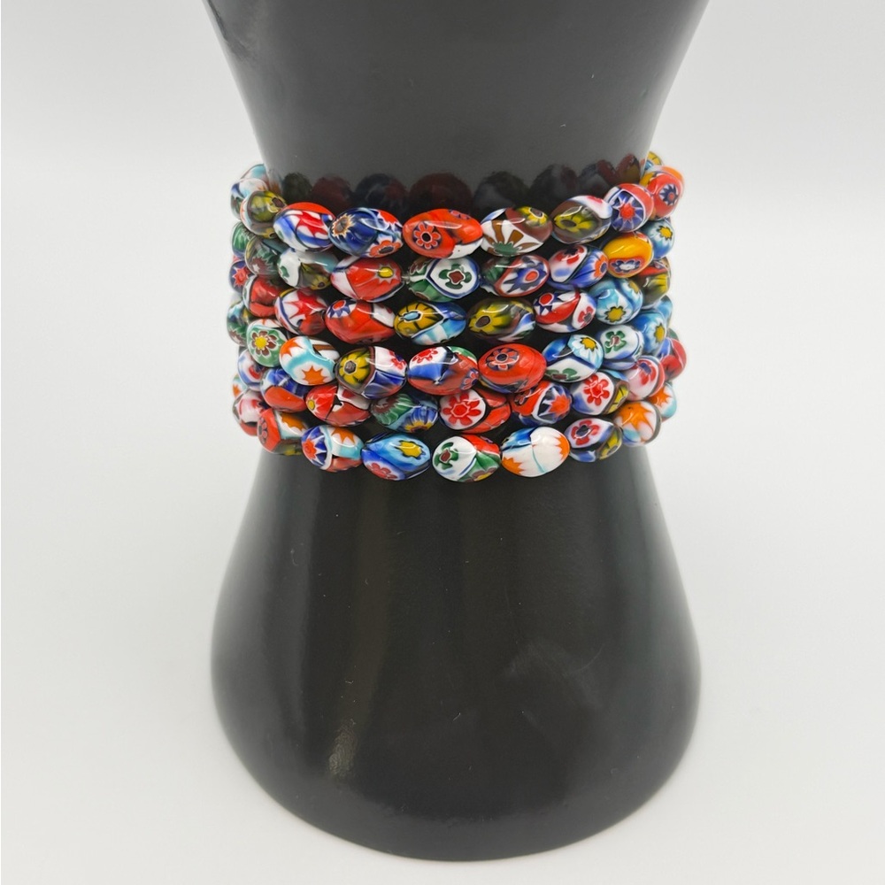 Vintage Murano Millefiori Glass Multi-Strand Bracelet 925 Sterling Silver Clasp - Picture 9 of 16